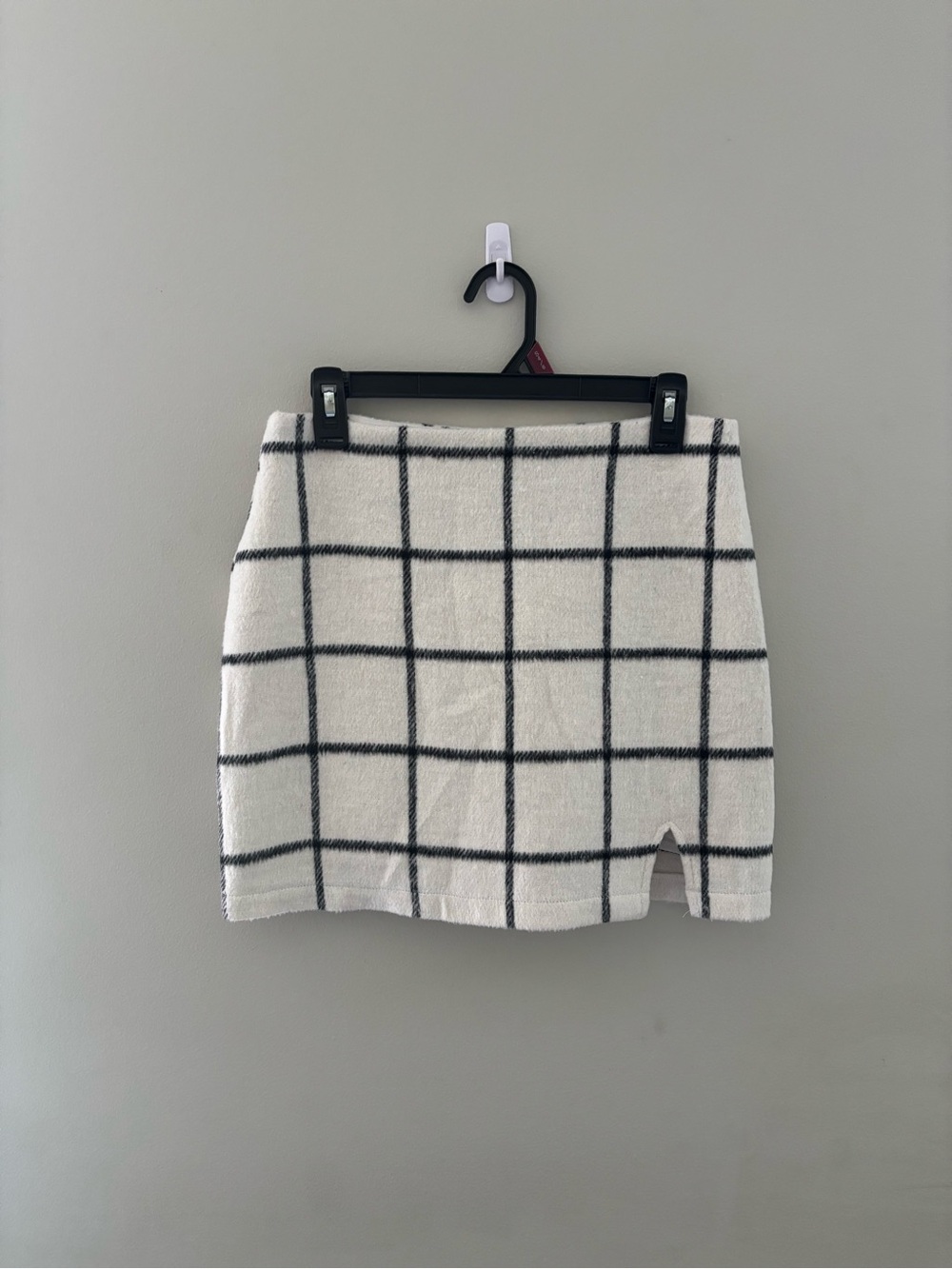 Altar'd State Ivory Mini Skirt with Black Windowpane Check and Side Slit Size M - Picture 2 of 8